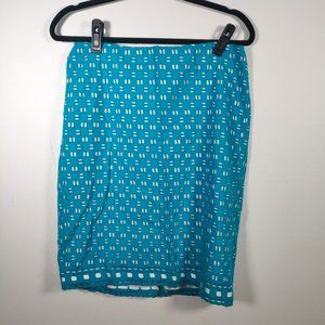 0004 Leslie Stewart white & turquoise eyelet skirt